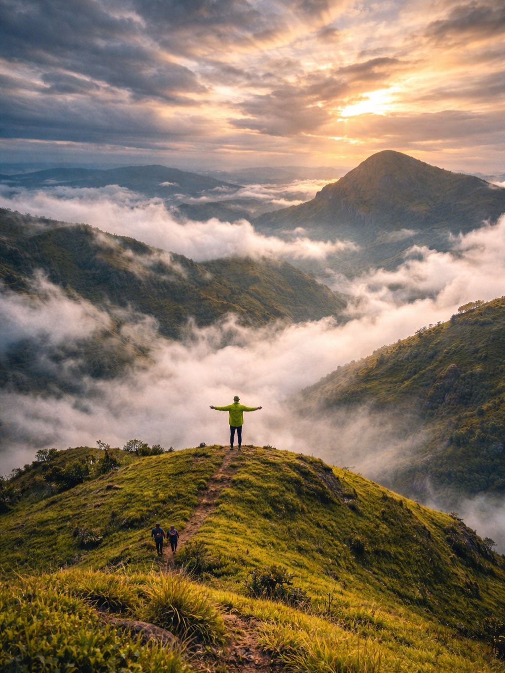 Sunrise over a sea of clouds from the Meesapulimala ridge near Munnar